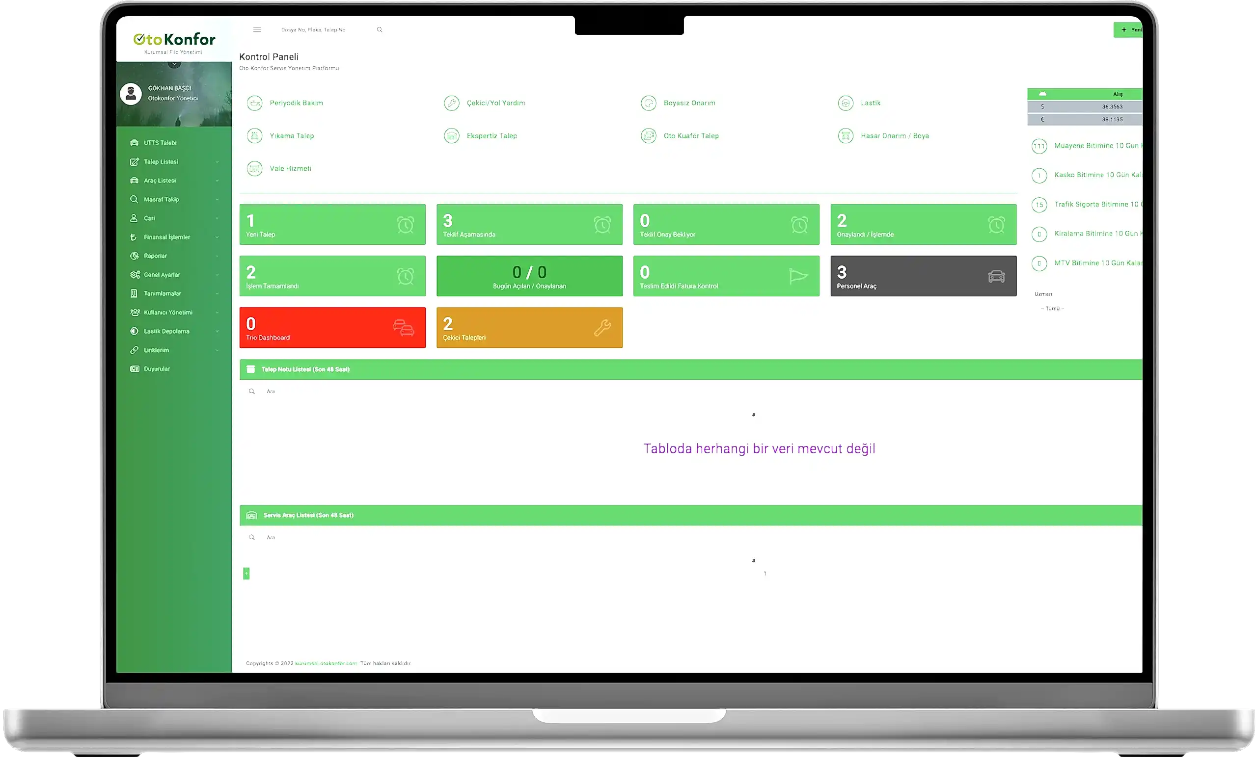 Filo Yönetimi Yönetim Paneli